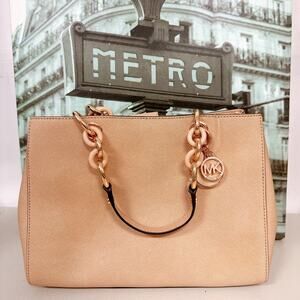 Michael Kors 30T5TCYS2L Cynthia Medium Leather Satchel Handbag, Blush